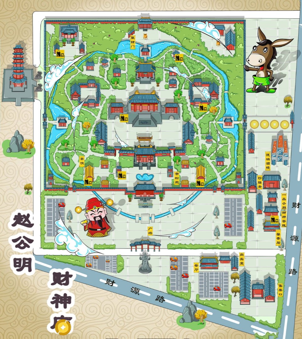和田市寺庙类手绘地图